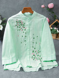 Eyelet Floral Blouse, Elegant Button Front Blouse For Spring & Summer, Women's Clothing