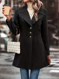 deanwangkt-1  Solid Single Button Lapel Overcoat, Versatile Long Sleeve Winter Outwear, Women's Clothing