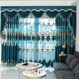 1pc Chenille Hollow Embroidery Curtain, Sunshade Living Room Dining Room Bedroom Blue Curtain, Window Treatment Home Decor