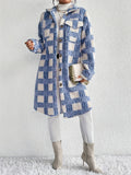 Long Sleeve Elegant Plaid Pattern Button Front Teddy Coat for Fall & Winter, Women's Mid-length Warm Outerwear