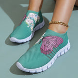 deanwangkt - Cyan Casual Patchwork Printing Round Comfortable Shoes