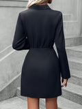 Solid Bodycon Mini Dress, Elegant Contrast Collar Long Sleeve Dress, Women's Clothing