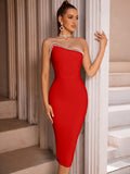 Elegant High-Elasticity Bodycon Tube Dress - Zipper Back, Sleeveless Strapless, Solid Color, All-Season, Knit Fabric - Perfect for Wedding Party and Formal Occasions