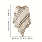 deanwangkt Boho Wave Stripes Knit Pullover Poncho Imitation Cashmere Thick Soft Warm Tassel Shawl Autumn Winter Travel Windproof Coldproof Cloak