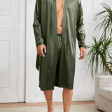 Mens Ultra-Comfortable Casual Pajama Sets - Stylish Solid Robe with Adjustable Lace Up, Roomy Shorts - Seamless One-piece Home Wear - Luxury Sleepwear for Lounging