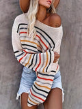 Striped Print Knit Sweater, Casual Drop Shoulder Long Sleeve Sweater, Women's Clothing