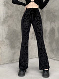 deanwangkt-1  Gothic Floral Print High Waist Pants, Elegant Flare Leg Pants, Women's Clothing