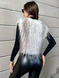 Faux Fur Open Front Crop Vest, Elegant Thermal Sleeveless Vest For Fall & Winter, Women's Clothing