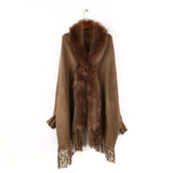 Solid Color Faux Fur Thick Shawl Wrap With Sleeves Elegant Loose Large Tassel Cardigan Autumn Winter Stylish Ladies Cloak