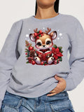 Women's Cozy Christmas Reindeer Sweatshirt - Casual Crew Neck, Long Sleeve Pullover with Festive Print, Machine Washable Polyester Knit Fabric