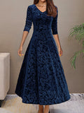 Floral Pattern Maxi Dress, Elegant V Neck Long Sleeve Dress, Women's Clothing