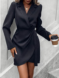 Solid Bodycon Mini Dress, Elegant Contrast Collar Long Sleeve Dress, Women's Clothing