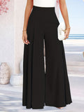 Solid Wide Leg Pants, Casual High Waist Pants, Women's Clothing