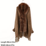 Solid Color Faux Fur Thick Shawl Wrap With Sleeves Elegant Loose Large Tassel Cardigan Autumn Winter Stylish Ladies Cloak