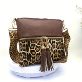 Stylish Leopard Print Tassel PU Crossbody Pouches - Adjustable Removable Strap, Zipper Closure, Polyester Lining, Random Animal Print Design - Fashionable Womens Handbags for Everyday Use