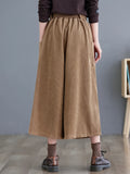 Solid Cropped Wide Leg Pants, Casual Corduroy Pants With Pocket, Women's Clothing