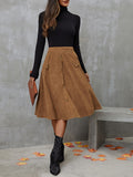 Single Breasted High Waist Skirt, Elegant Aline Swing Skirt For Spring & Fall, Women's Clothing