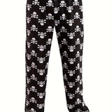 Men's Skull Pattern Casual Comfy Pants, Loose Stretchy Home Pajamas Bottom