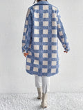 Long Sleeve Elegant Plaid Pattern Button Front Teddy Coat for Fall & Winter, Women's Mid-length Warm Outerwear