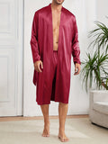 Mens Ultra-Comfortable Casual Pajama Sets - Stylish Solid Robe with Adjustable Lace Up, Roomy Shorts - Seamless One-piece Home Wear - Luxury Sleepwear for Lounging