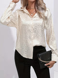 Leopard Jacquard Shirt, Elegant Button Front Long Sleeve Shirt, Women's Clothing