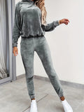 Solid Casual Two-piece Set, Long Sleeve Hooded Tops & Long Length Slim Pants Outfits, Women's Clothing