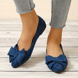 Womens Bowknot Flat Shoes - Lightweight & Comfortable Slip-Ons - Solid Color Casual Style for Everyday Fashionistas