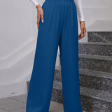 Solid Elastic Waist Loose Pants, Casual Wide Leg Pants For Spring & Summer, Women's Clothing