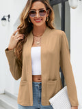 Solid Open Front Blazer, Casual Long Sleeve Pocket Blazer, Women's Clothing