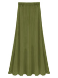 Plus Size Elegant Skirt, Women's Plus Solid Drawstring High Rise Medium Stretch Maxi Skirt