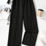 Girls Fashion Solid Color Casual Sports High Waist Wide Leg Pants Straight Leg Pants