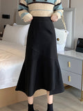 Solid High Waist Fashion Skirt, Elegant Ruffle Hem Midi Skirt, Women's Clothing