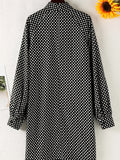 Polka Dot Print Dress, Elegant Tucked Long Sleeve Dress, Women's Clothing