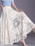 Scallop Trim High Waist Lace Skirt, Elegant Ankle Length Skirt For Spring & Summer, Women's Clothing