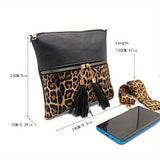 Stylish Leopard Print Tassel PU Crossbody Pouches - Adjustable Removable Strap, Zipper Closure, Polyester Lining, Random Animal Print Design - Fashionable Womens Handbags for Everyday Use