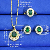 Stud Earrings + Ring + Necklace + Bracelet Elegant Jewelry Set 18k Gold Plated Inlaid Emerald Stone Wedding Jewelry Gifts For Eid