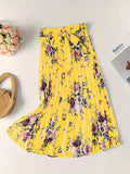 Vintage Floral Print Skirts, Elegant Pleated Tie Waist Daily Skirts, Women's Clothing