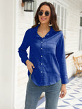 Long Sleeve Button Up Shirt, Pocket Casual Every Day Top For Spring & Fall, Women's Clothing