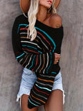 Striped Print Knit Sweater, Casual Drop Shoulder Long Sleeve Sweater, Women's Clothing