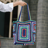 Vibrant Bohemian Chic Crochet Tote Bag - Handcrafted, Fashion-Forward Ethnic Style - Perfect for Womens Travel Adventures, Versatile & Lightweight