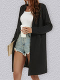 deanwangkt-1  Solid Open Front Jacket, Casual Simple Mid Length Long Sleeve Outerwear With Pocket, Women's Clothing