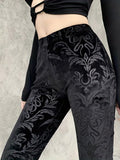 deanwangkt-1  Gothic Floral Print High Waist Pants, Elegant Flare Leg Pants, Women's Clothing