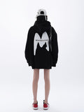 Minimalism Letter Print Drawstring Oversized Pocket Hoodies, Casual Fall Winter Sweatshirt, Women's Clothing