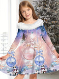 Long Sleeve Elegant Girls Graphic Jingle Bell Christmas Dress Gift