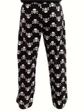 Men's Skull Pattern Casual Comfy Pants, Loose Stretchy Home Pajamas Bottom