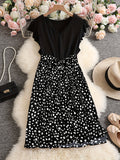 Plus Size Casual Dress, Women's Plus Colorblock Leopard Print Ruffle Sleeve V Neck Medium Stretch Belted Dress