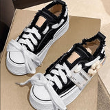 deanwangkt - Black Casual Daily Patchwork Frenulum Contrast Round Comfortable Out Door Shoes