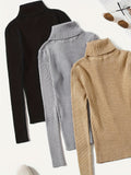 Solid Turtle Neck Sweater 3 Pack, Casual Long Sleeve Slim Pullover Sweater, Women's Clothing