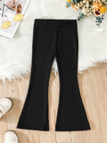 Girls' Ribbed Bell Bottom Trousers Stretch Slim For Outerwear Kids Flared Tight Pants For Spring And Autumn