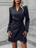 Solid Bodycon Mini Dress, Elegant Contrast Collar Long Sleeve Dress, Women's Clothing